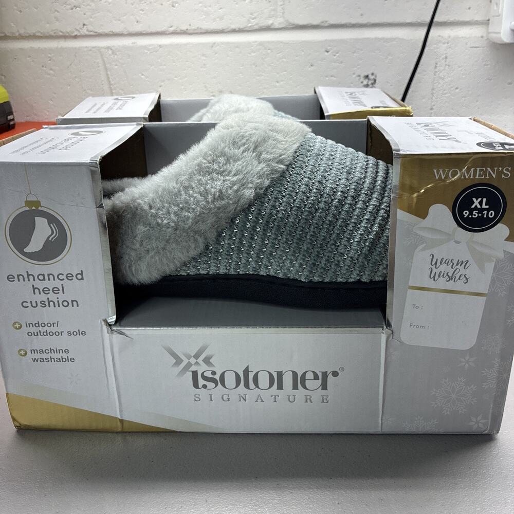Isotoner Signature Slipper Women 9.5 - 10 Ash Indoor/Outdoor Machine Washable